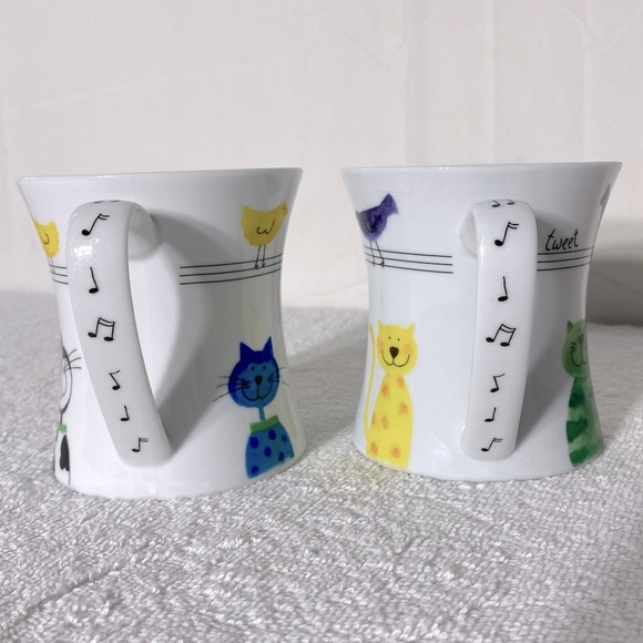Stokes Gourmet Cat Kitty Bird Music Mugs x2 - Picture 8 of 10